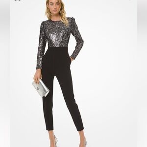 NWOT Michael Kors Sequined Lace Tuxedo Jumpsuit sz 0
